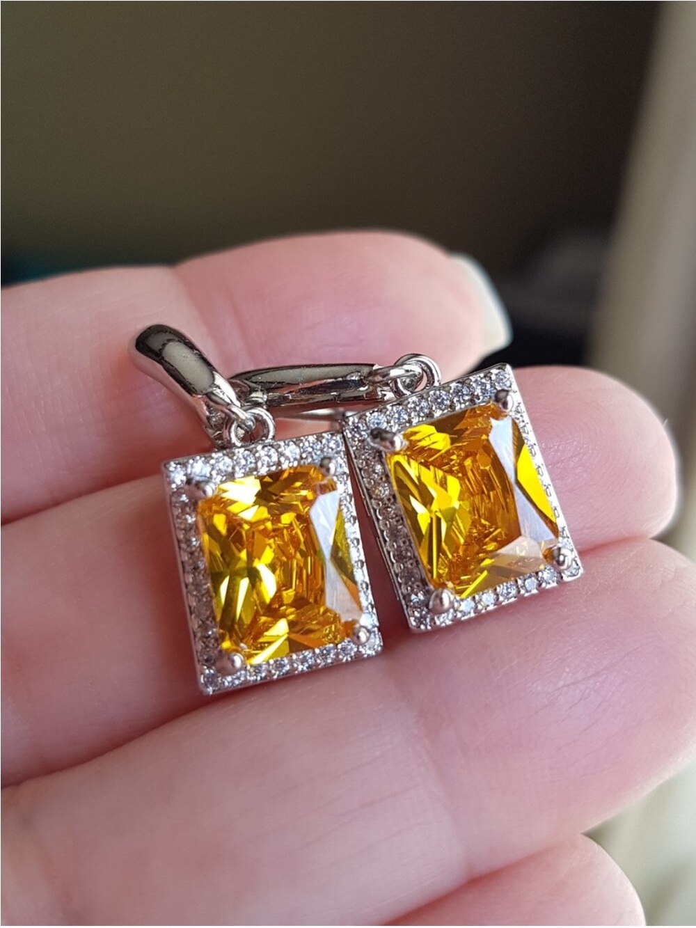 Swarovski Elements 925 Sterling Silver Emerald-cut Citrine Yellow Earrings NEW